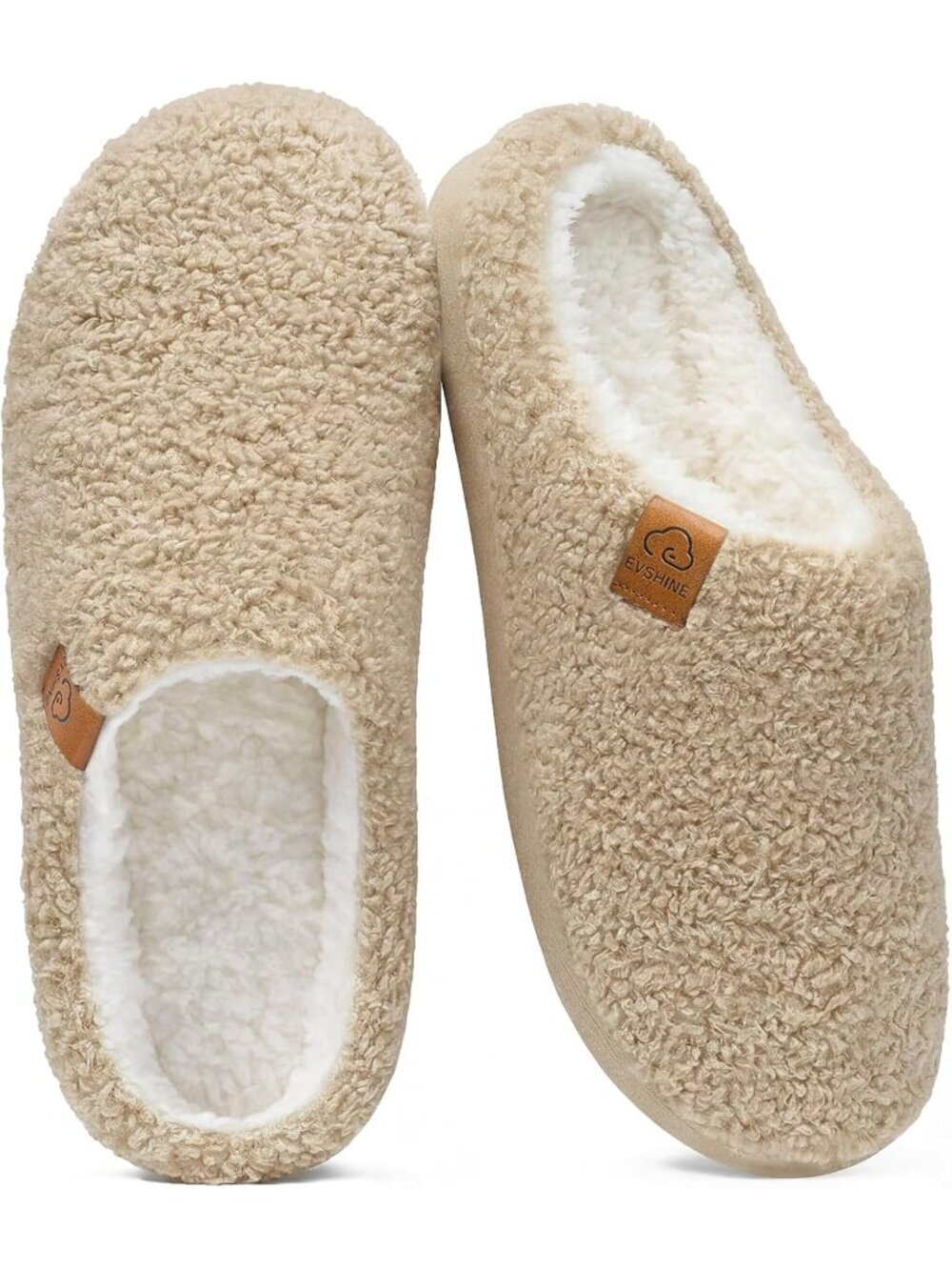 Women Khaki Pull-On Curly Fleece House Shoes Warm Indoor Outdoor Fuzzy Slippers